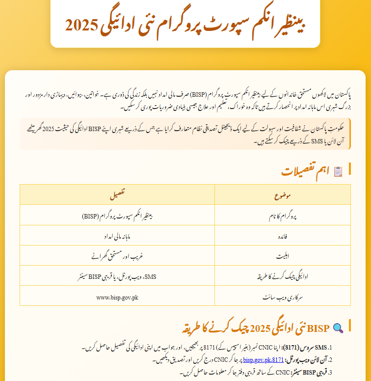 Benazir Income Support Program New Payment